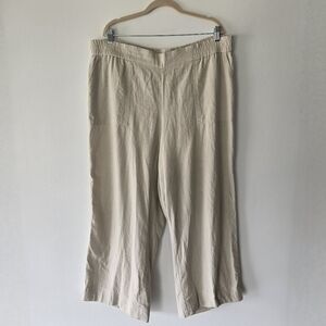 Jolt Cream Linen Blend Wide Leg Loose Fit Pull On Pants Plus Size 1X